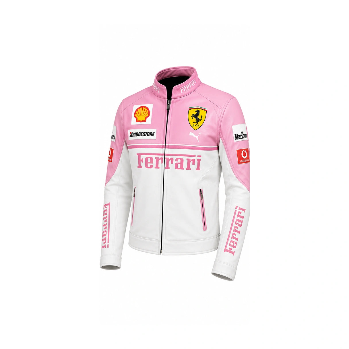 Women’s Pink White Motorcycle Leather Jacket | Racing Biker Jacket