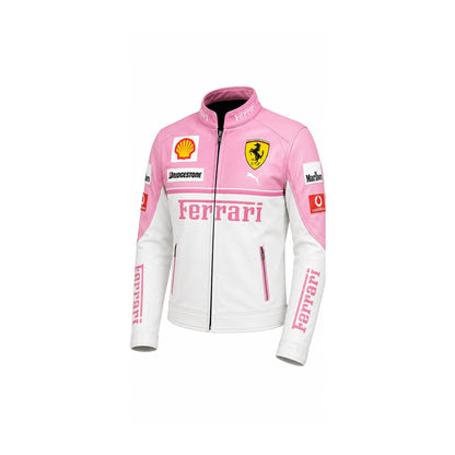 Women’s Pink White Motorcycle Leather Jacket | Racing Biker Jacket