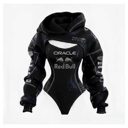 Red Bull Black Racing Body Suit Hoodie | Motorsport Style Bodysuit