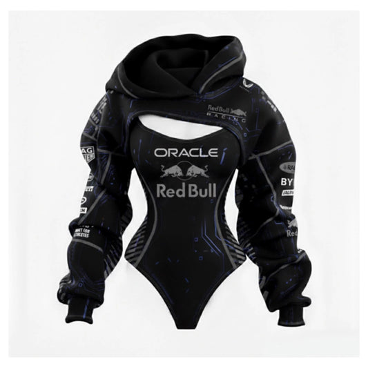 Red Bull Black Racing Body Suit Hoodie | Motorsport Style Bodysuit