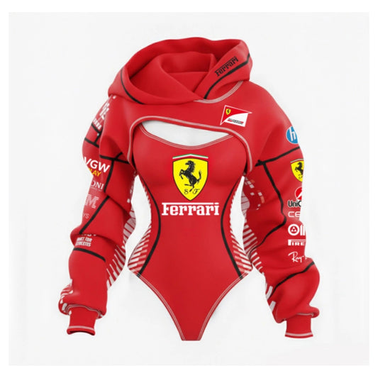 Ferrari Red Racing Body Suit Hoodie | Motorsport Style Driver Bodysuit