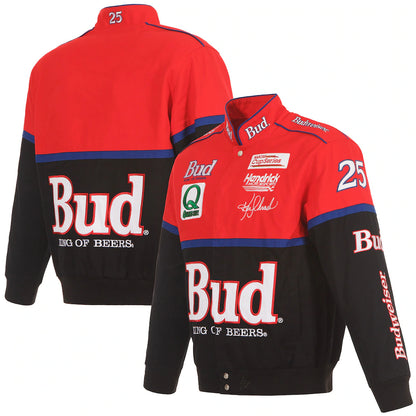 Men's Ken Schrader JH Design Black/Red Bud King of Beers Twill Driver Uniform Full-Snap Jacket | Official NASCAR Racing Jacket