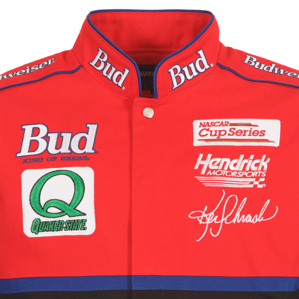 Men's Ken Schrader JH Design Black/Red Bud King of Beers Twill Driver Uniform Full-Snap Jacket | Official NASCAR Racing Jacket
