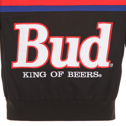 Men's Ken Schrader JH Design Black/Red Bud King of Beers Twill Driver Uniform Full-Snap Jacket | Official NASCAR Racing Jacket