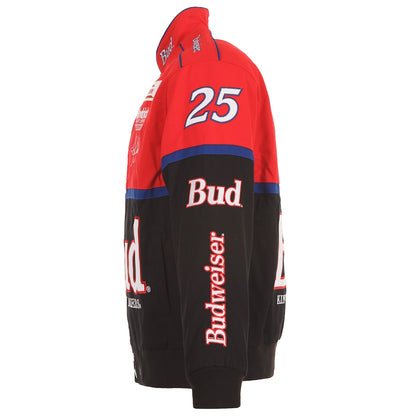 Men's Ken Schrader JH Design Black/Red Bud King of Beers Twill Driver Uniform Full-Snap Jacket | Official NASCAR Racing Jacket