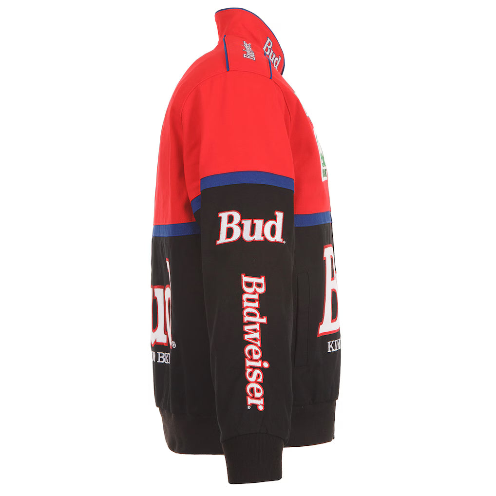 Men's Ken Schrader JH Design Black/Red Bud King of Beers Twill Driver Uniform Full-Snap Jacket | Official NASCAR Racing Jacket