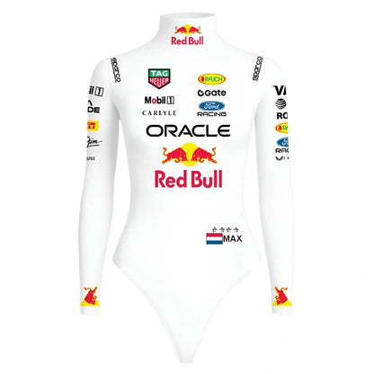 Women’s White Racing Bodysuit | Long Sleeve Motorsport Style Bodysuit