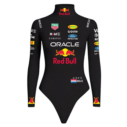 Women’s Black Racing Bodysuit | Long Sleeve Motorsport Style Bodysuit