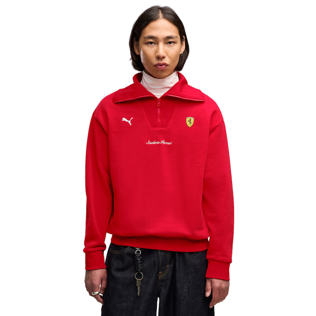 Scuderia Ferrari Puma Little Shield Half Zip Fleece Red | Formula 1 Team Replica Sweatshirt Unisex