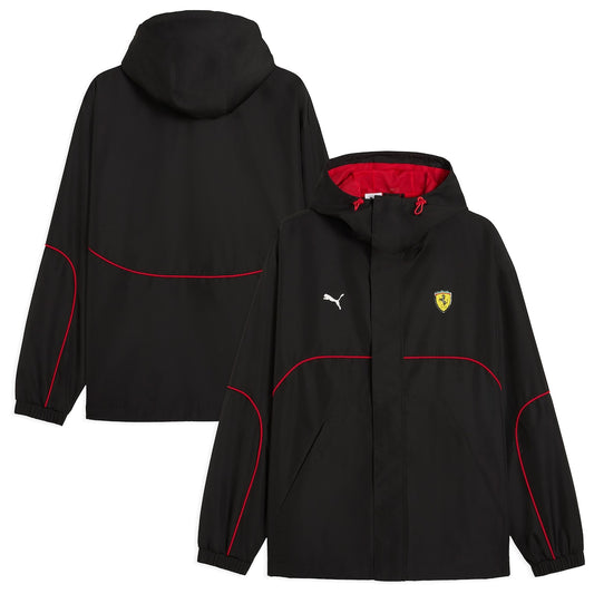 Scuderia Ferrari Puma Black Rain Jacket | Official Ferrari F1 Hooded Waterproof Jacket