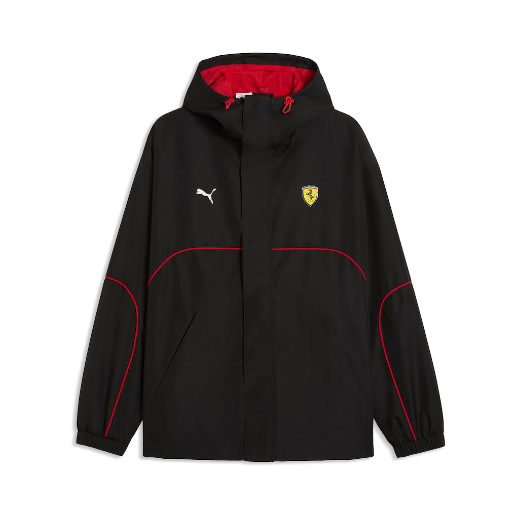 Scuderia Ferrari Puma Black Rain Jacket | Official Ferrari F1 Hooded Waterproof Jacket