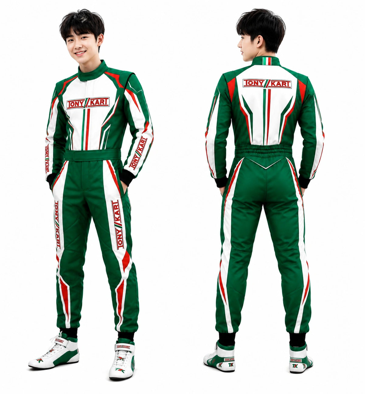 Tony Kart Green White Racing Suit | Professional Go Kart Racing Suit