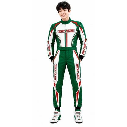 Tony Kart Green White Racing Suit | Professional Go Kart Racing Suit