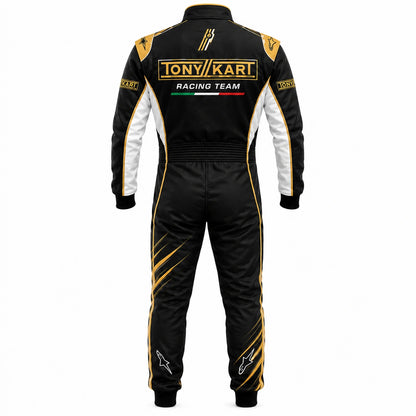 Tony Kart Racing Suit Black Gold White | Professional Go Kart Racing Suit