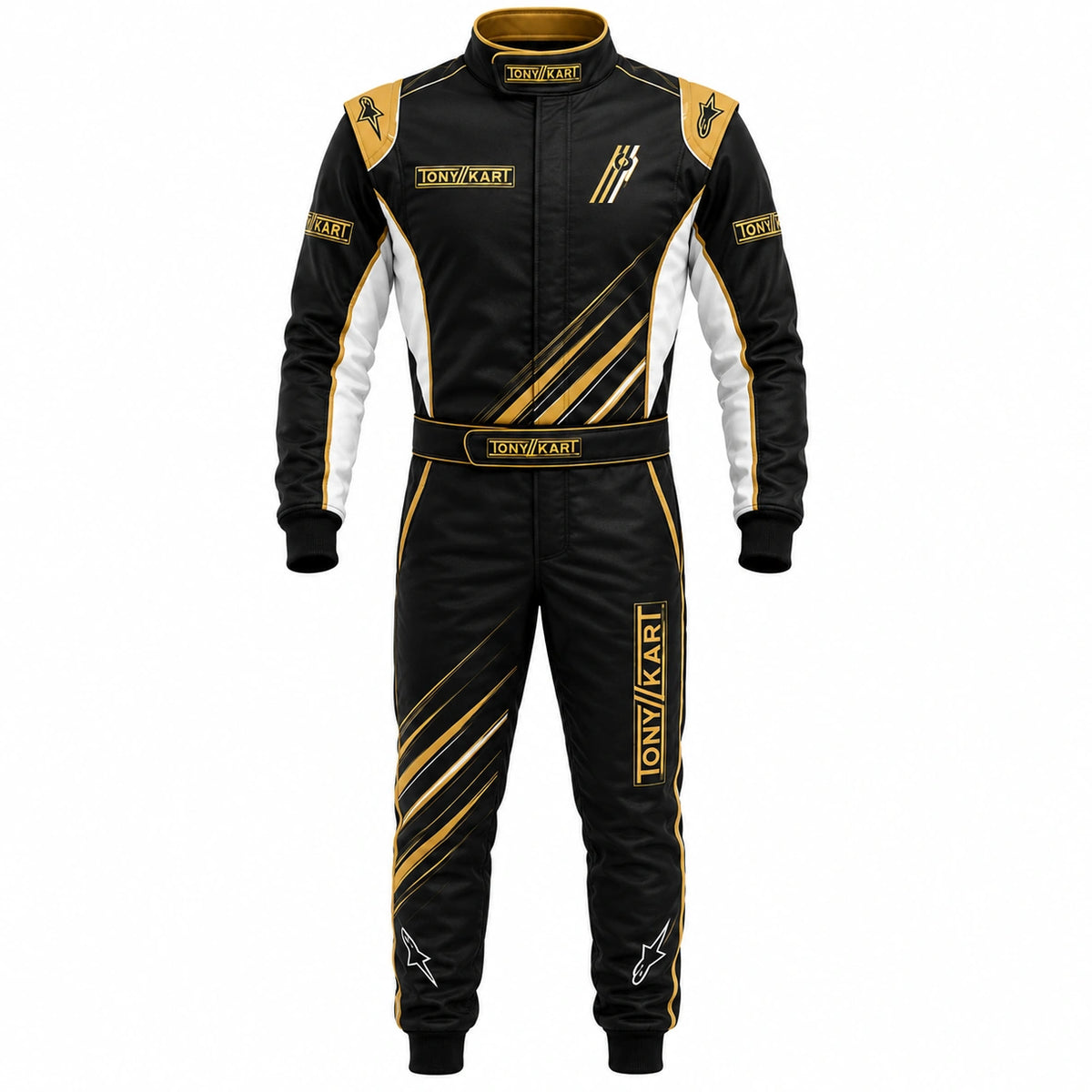 Tony Kart Racing Suit Black Gold White | Professional Go Kart Racing Suit