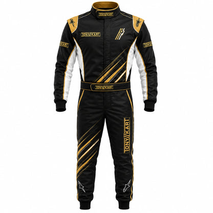 Tony Kart Racing Suit Black Gold White | Professional Go Kart Racing Suit