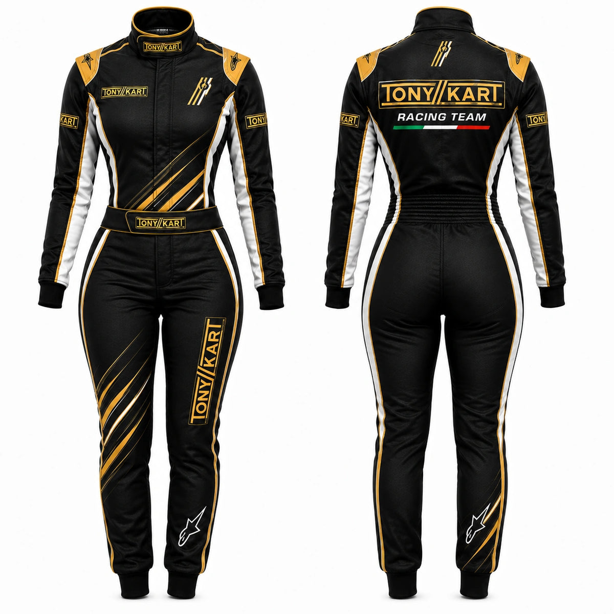Tony Kart Women’s Racing Suit Black Gold White | Ladies Karting Suit
