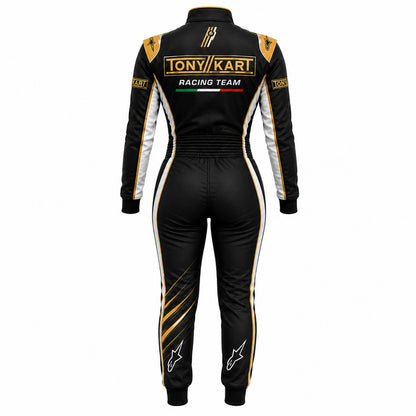 Tony Kart Women’s Racing Suit Black Gold White | Ladies Karting Suit