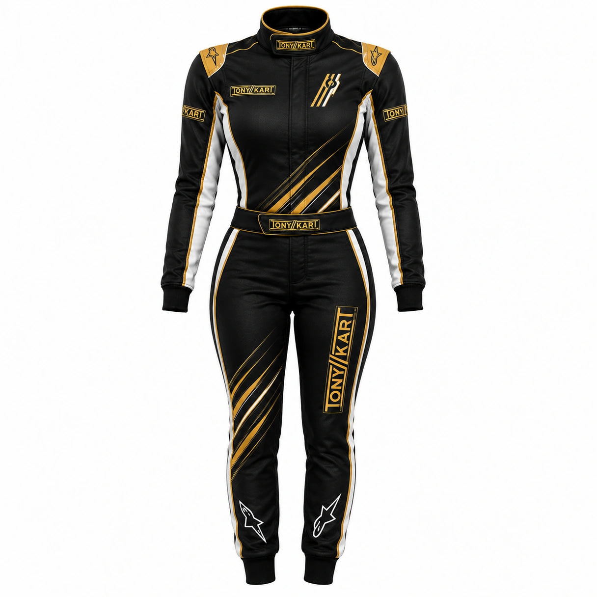 Tony Kart Women’s Racing Suit Black Gold White | Ladies Karting Suit