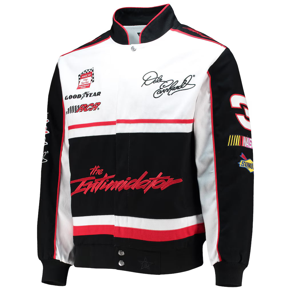 Men's Dale Earnhardt JH Design Black/White Twill Uniform Full-Snap Jacket | Official NASCAR Racing Jacket