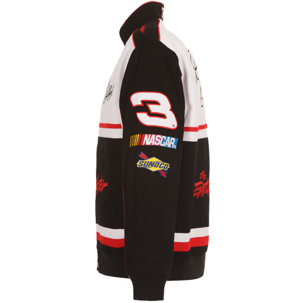 Men's Dale Earnhardt JH Design Black/White Twill Uniform Full-Snap Jacket | Official NASCAR Racing Jacket