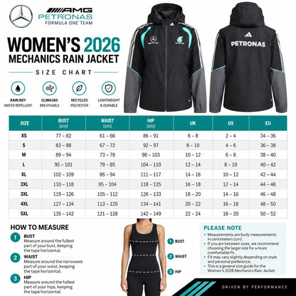 Women's 2026 Mercedes F1 Mechanics Rain Jacket Black