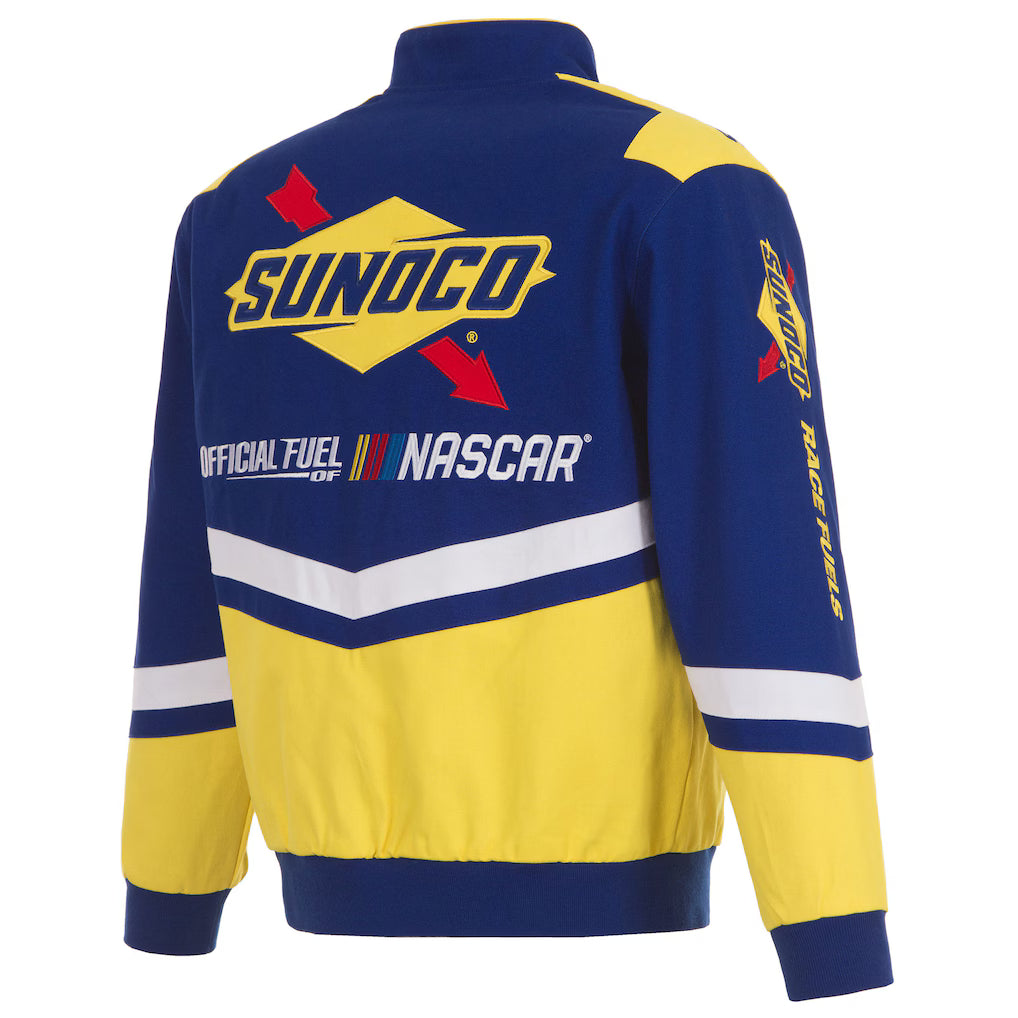 Men's NASCAR JH Design Royal/Yellow Sunoco Full-Snap Twill Uniform Jacket | Official Racing Team Varsity Jacket