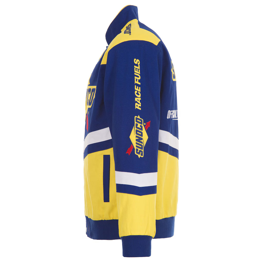 Men's NASCAR JH Design Royal/Yellow Sunoco Full-Snap Twill Uniform Jacket | Official Racing Team Varsity Jacket